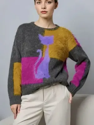 МК джемпера спицами. Модель "Лиловый кот"